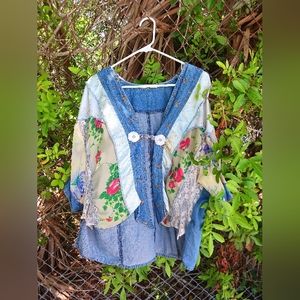 Vintage Spencer Alexis Patchwork Jean Caridgan Size XL